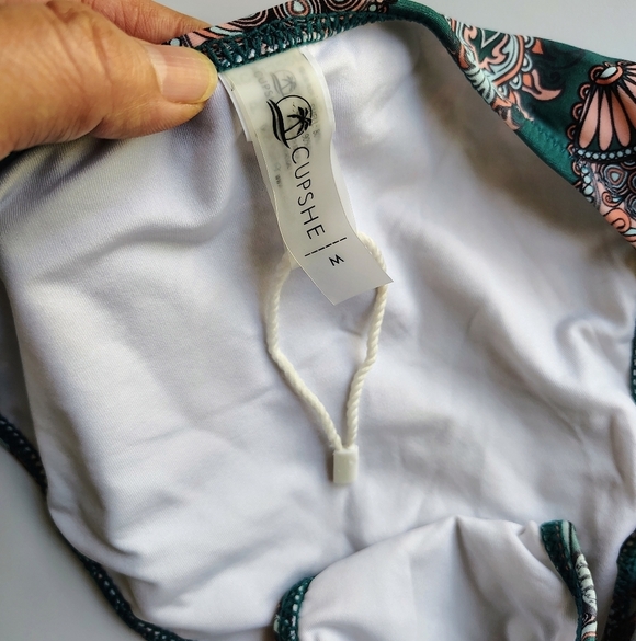 NWOT Cupshe Floral Mandala Strappy Bikini Bottom - Green Full Stretch sz M. - Picture 7 of 12